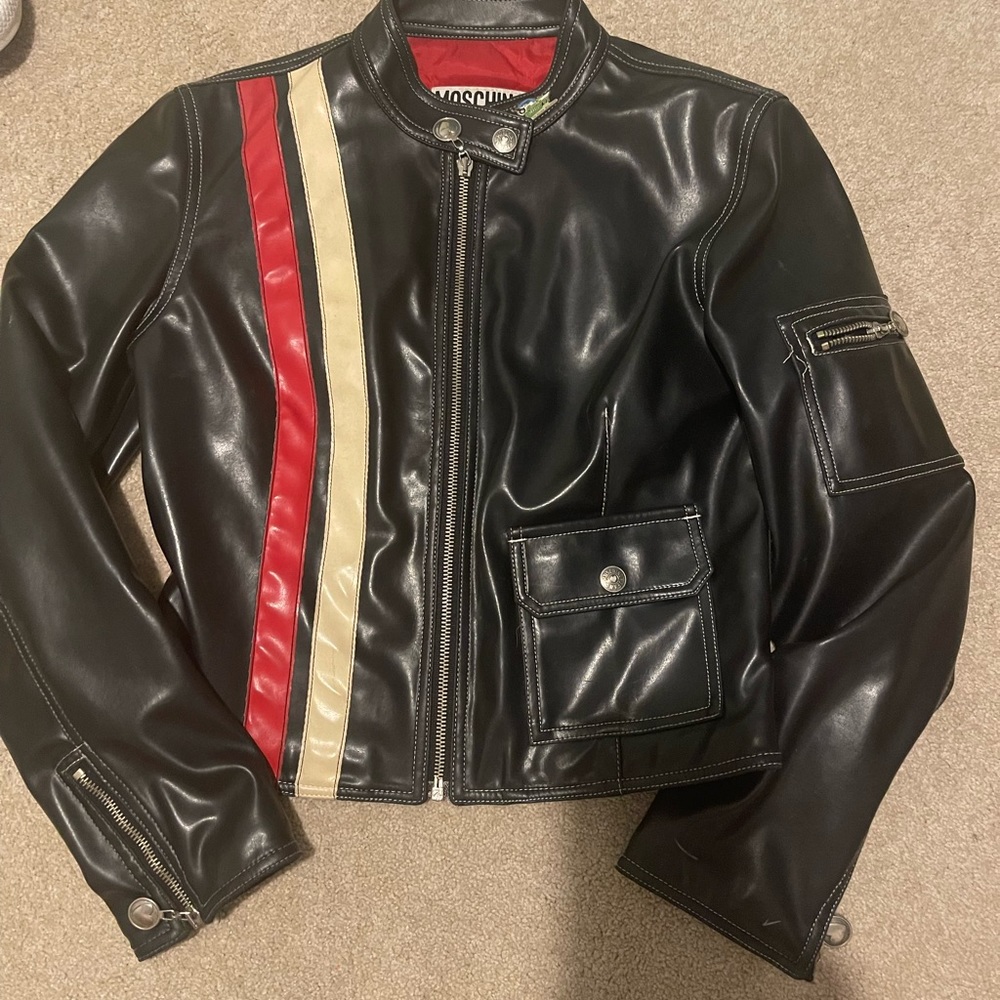Moschino vintage faux leather motorcycle racing jacket
